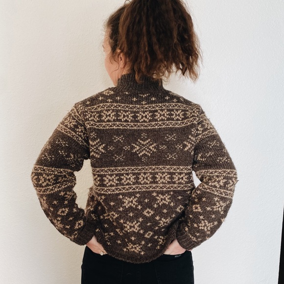 Vintage acrylic wool blend brown fair aisle sweater ugly Christmas sweater - Picture 2 of 4